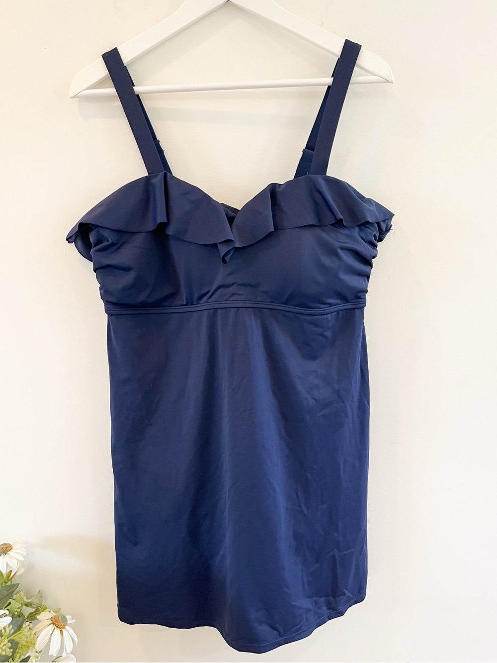 Denim & Co Blue Beach Ruffle Swim Dress Size 14